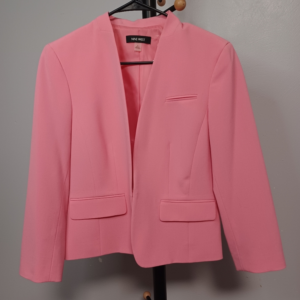 Nine West Pink Blazer Band Lapel Women's US 8